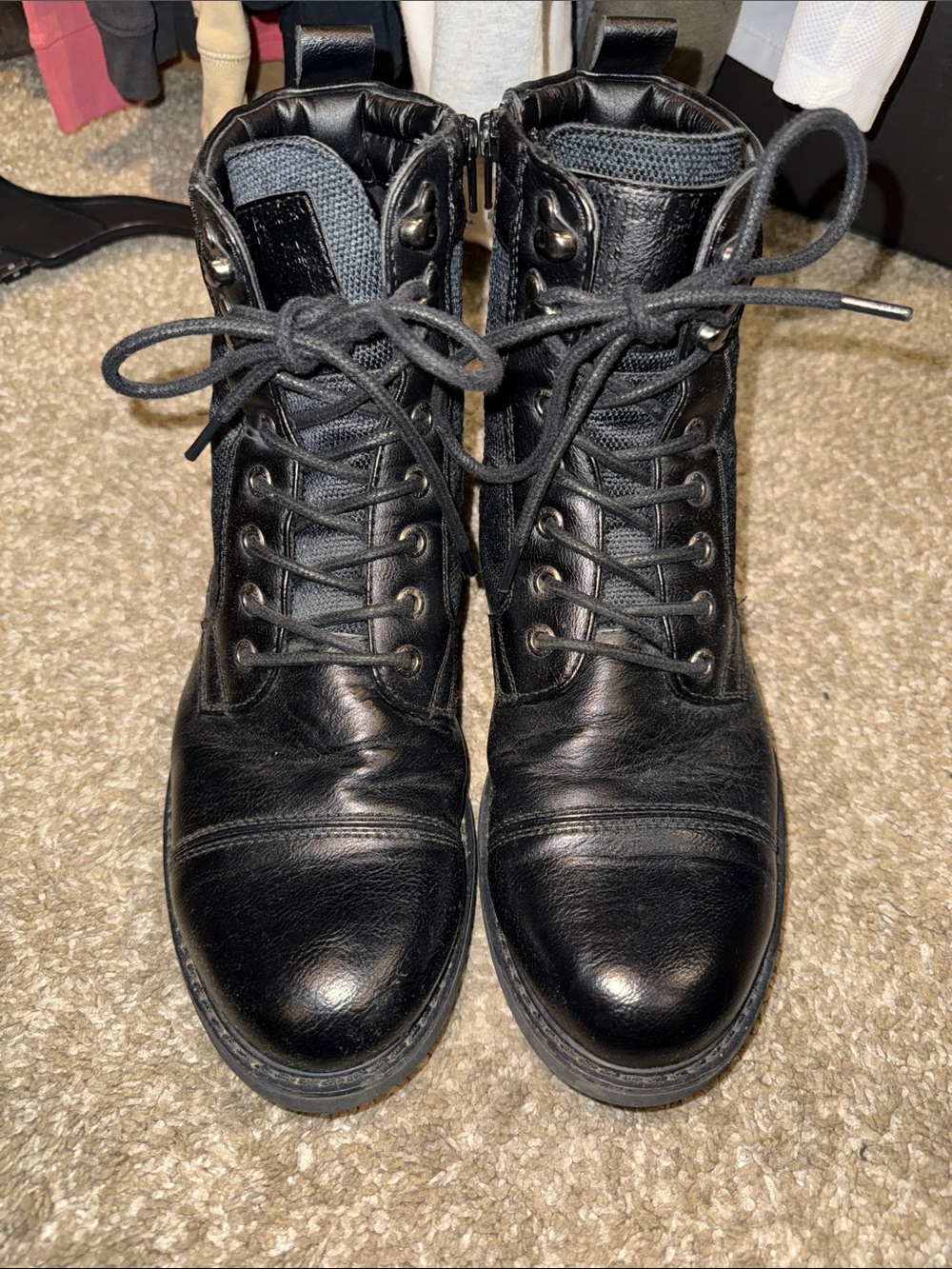 Men's Black Leather Lace-Up Combat Boots